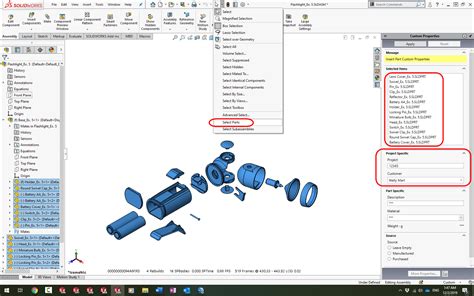 solidworks properties list